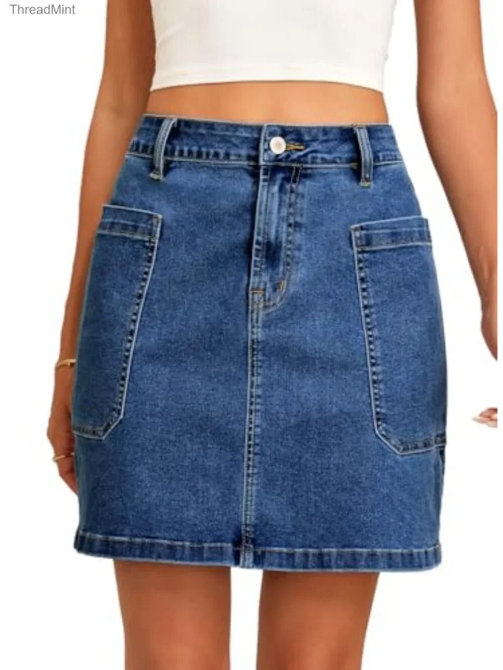 Women's High Rise Cargo Pocket Stretchy Denim Skirt, Above Knee Casual Mini